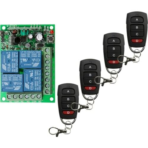 DC 12V 24V 4 Channel 4CH RF Wireless Remote Control Switch System Receiver + Transmitter, 315 433 MHz