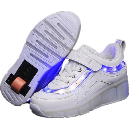 Children Two Wheels Luminous Glowing Sneakers Black Pink Led Light Roller Skate Shoes Kids Led Shoes Boys Girls USB Charging