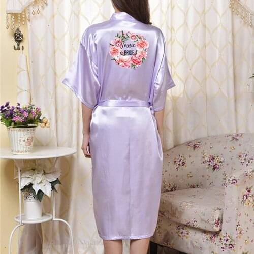 Flower Girl Best Friend robes Mid-Calf Bride Bridesmaid Team Bride Wedding Robe Women Silky Satin Kimono Bathrobe Dress Gown