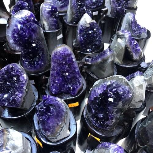 Natural purple crystal cluster natural Uruguay amethyst cave decoration + base