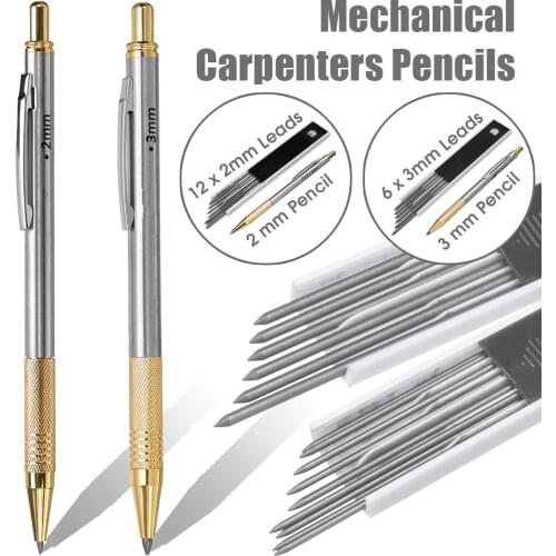 2mm/3mm Leads Mechanical Pencils for Carpenters Builders Clutch 2B Pencil with Lead for Drawing Marking School Office