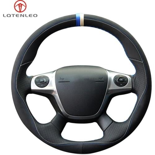 LQTENLEO Black Suede Leather Car Steering Wheel Cover For Ford Focus 3 2011-2014 KUGA Escape 2013-2016 C-MAX 2011-2018 Transit