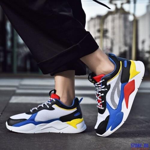 Mens Clunky Dad Sneakers High Quality Fly Weave Man Casual Shoes Lace Up Flats Outdoor Walk Leisure Comfortable Shoes