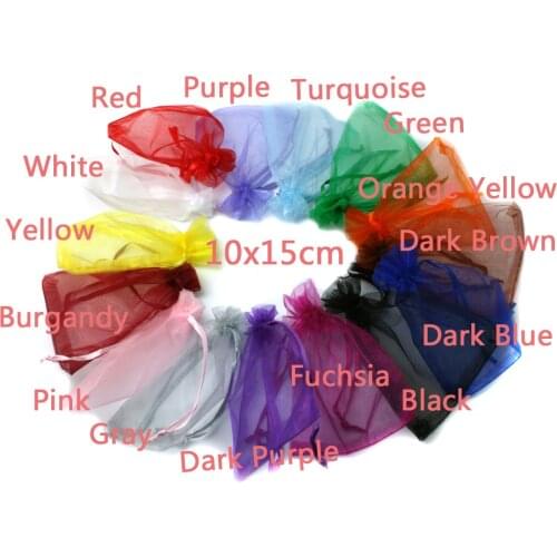 10pcs/bag Selection 15 Colors Jewelry bag 10x15cm organza jewelry packaging display & Jewelry Pouches, free shipping