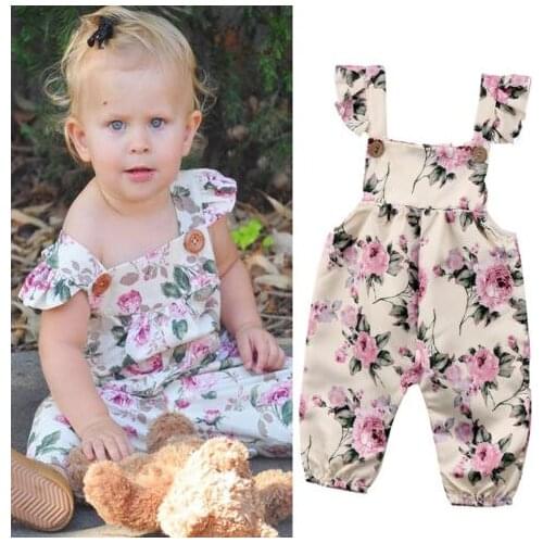 Cute Newborn Infant Baby Girls Strap Flower Romper Jumpsuit Outfit Clothes 0-24M