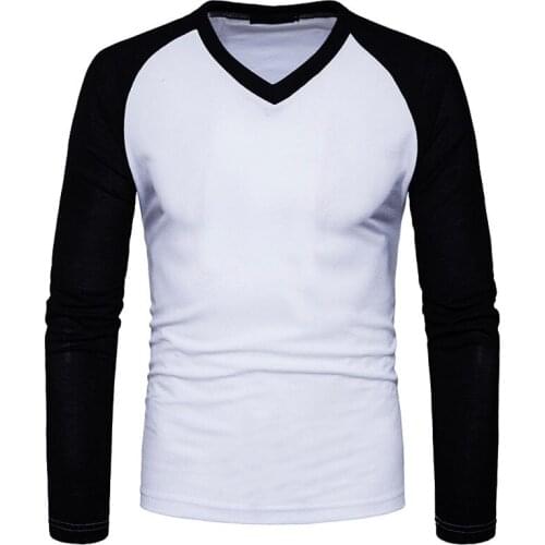 Mens Raglan Sleeve Long Sleeve T-shirt 2020 Autumn New Casual Baseball Tops Tees Slim Fit V Neck T Shirt Men Camisetas Hombre