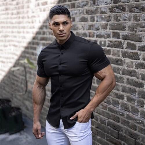 Man Short Sleeve Half Cardigan Fashion Shirts Mens Button Solid Color Spring Autumn Turn-down Collar Shirt Men Top Plus Size
