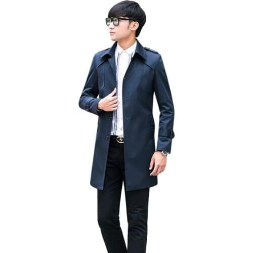 Mens trench coats spring autumn man single-breasted long coat men clothes slim fit overcoat long sleeve blue plus size S - 9XL
