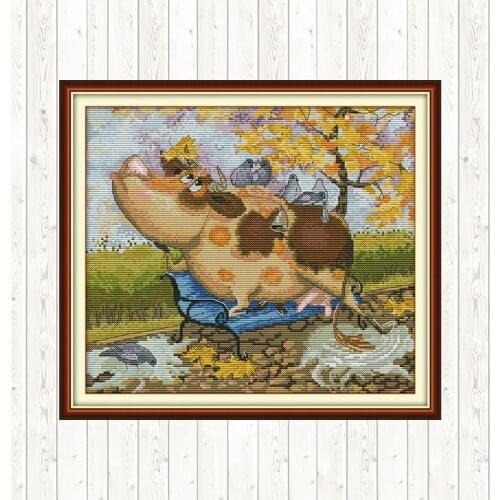 Cow and Birds Cross Stitch Kits Needlepoint Counted Dmc 14ct 11CT Cross Stitch DIY Embroidery Needlework Sets Wall Home Decor