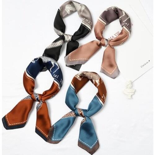 New 70cm Women Polyester Silk Scarf Chain Tassel Patchwork Floral Satin Small Square Wraps Scarves Shawl Headbands Neck Ties