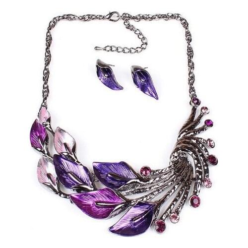 The peacocks tail han edition exaggerated fashion jewelry suit necklace flowers alloy choker bib statement necklace collar set