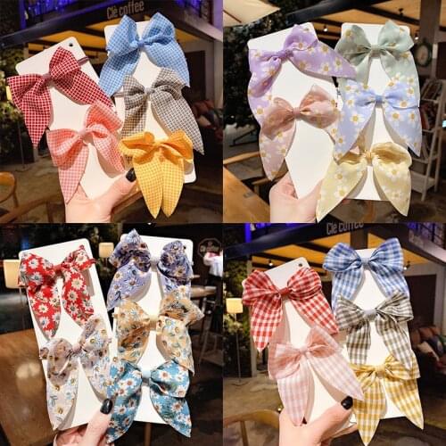 5pcs Floral Print Hairbands DOT Plaid Bowknot Elastic Rubber Bands Women Girls Ponytail Holder Headbands Hair Accessories