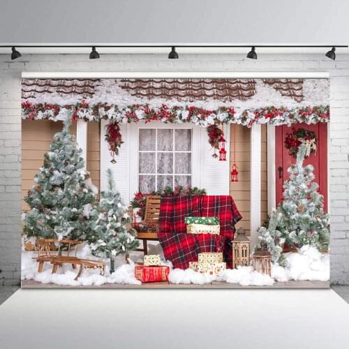 Christmas Party Decoration Backdrop Snow Winter Red Plaid Photography BackdropS Newborn Birthday Photo Background