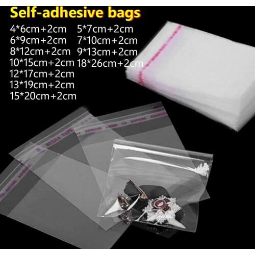 100pcs Self Adhesive Sealing Clear Bags OPP Cellophane Resealable Plastic Bags Wrap Garment Candy Packaging Cellophane Bag