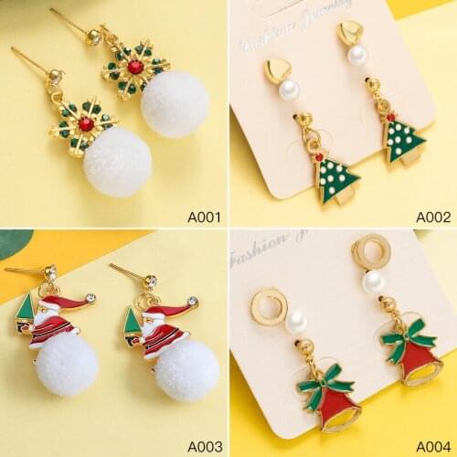 SHUANGR Cute Animal Earrings Tree reindeer bells Santa Claus Dangle Earrings Ear Jewelry Christmas New Year Kids Gift