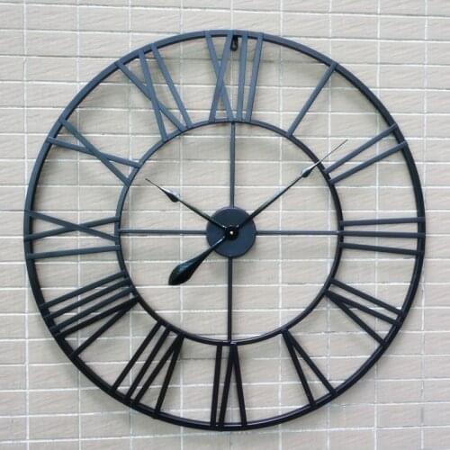 New 80 cm Modern 3D Large Retro Black Iron Art Hollow Wall Clock Roman Numerals Home Decor