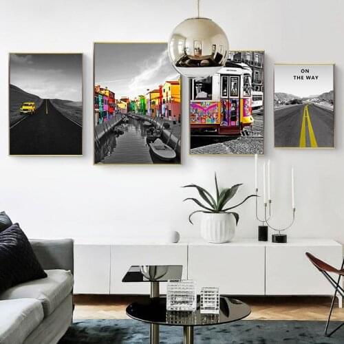 Modern Fashion Prints Black Yellow Landscape Posters On The Wall City View Pictures for Home Design Frameless Nordic Wall Decor