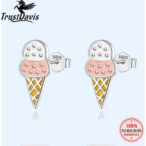 Trusta 2019 100% 925 Sterling Silver Women Fashion Ice Cream Style Stud Earrings Gift For Daughter Girls Teens Wholesale DS1533