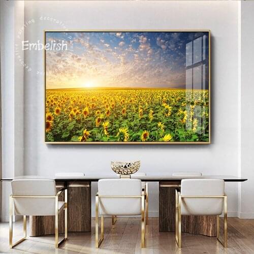 Embelish 1 Pieces Sunflowers In The Field Beautiful Landscape Wall Art Picture For Living Room HD Canvas Oil Painting Home Decor
