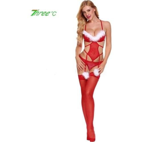 Bodystockings Womens Sexy Lingerie Bandage Hollow Out Teddies Bodycon Christmas Outfit Sexy See-through Garter Stocking Suit