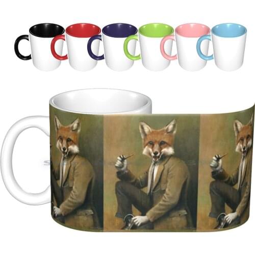 Vintage Mr Fox Ceramic Mugs Coffee Cups Milk Tea Mug Fox Foxes Vintage Funny Animals Wildlife Edwardian Suit Gentleman Posh