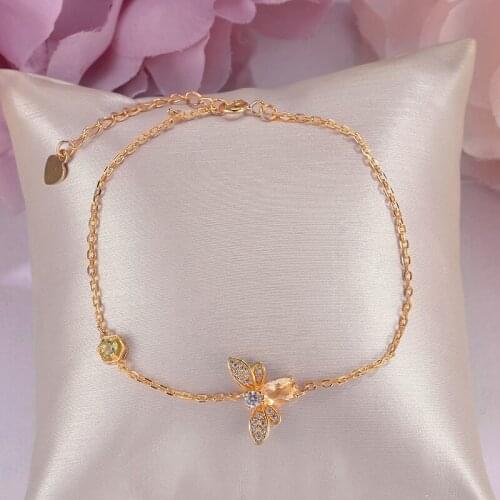 Fine Jewelry Bracelets for Women 925 Sterling Silver 100% Natural Citrine Bee Gemstone Charm Bracelet Lovely Bijouterie CCHI002
