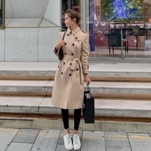 Brand New Style Khaki Slim Trench Coat Women Double-Breasted with Belt Lady Duster Coat Cloak Female Autumn Fall Outerwear Cloth