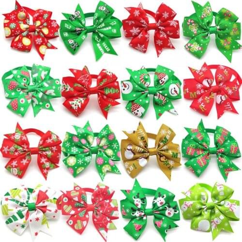 100pcs Christmas Dog Bowties Snowflakes Dog Accessories Pet Cat Dog Bow Ties Holiday Pet Supplies