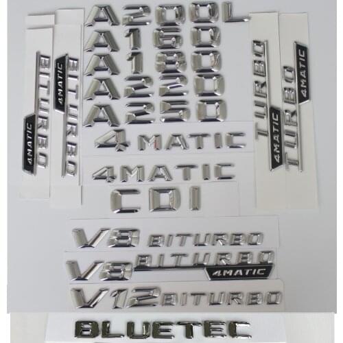3D Chrome Trunk Rear Number Letters Badge Emblem Sticker for Mercedes Benz A45 A180 A200 A220 A250 V8 BITURBO AMG 4MATIC