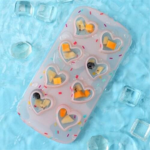 8 Grids Ice Tray Mold Heart Shape Food Grade Material Silicone Durable Non-stick Ice Cube Mold Reusable Kitchen Tools