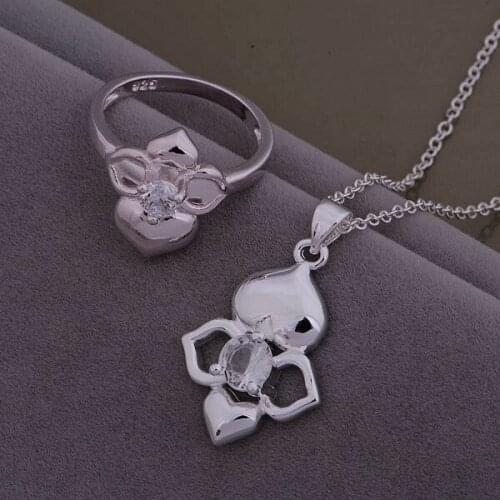 AS452 Lucky Silver Color 925 Jewelry Sets For Women Ring 483 + Necklace 962 /bueaklla Aseajjla