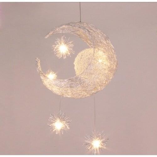 Free Shipping 2018 New Novelty Kid Children Room Light With 5*G4 LED Modern Pendant Light Lamp for Home Moon Star Wicker Lamp