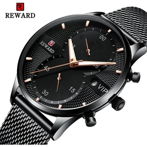 REWARD Best Brand Men Sport Watches Gold Steel Mesh Fashion Wristwatch Male Waterproof Luminous Clock reloj hombre relogio saati