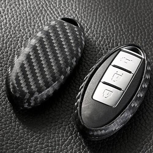 Carbon Fiber Key Case For Car 3 Buttons For Nissan Qashqai Pathfinder Versa Tidda Murano Rogue X-trail