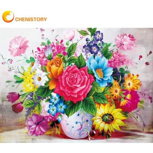 Chenistory Painting By Numbers Kits Colorful Flower Paints For Adults DIY Gift 40x50cm Framed Modern Home Decoration Pictures