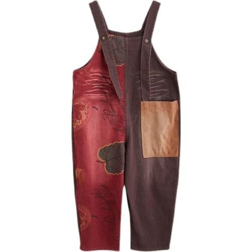 High Waist Jeans Loose Pocket Overalls Strap Jumpsuit Straight Pants Streetwear Patch Contrast Color Denim Bib Women Plus Size