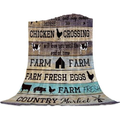 Wood Farm Barn Animal Cow Pig Horse Chicken Coral Fleece Blanket Soft Warm Travel Throw Blankets Adult Kids Winter TV Blankets
