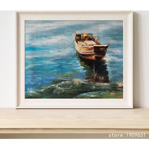 Cotton no frame Mediterranean sea wood boat canvas printings oil painting printed on cotton home wall art decoration pictures