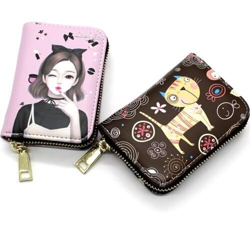 Fashion Bank Card Bag Girls Cartoon Small Wallet PU Leather Coin Purse Business ID Credit Card Holder Case Women Mini Clutch Bag