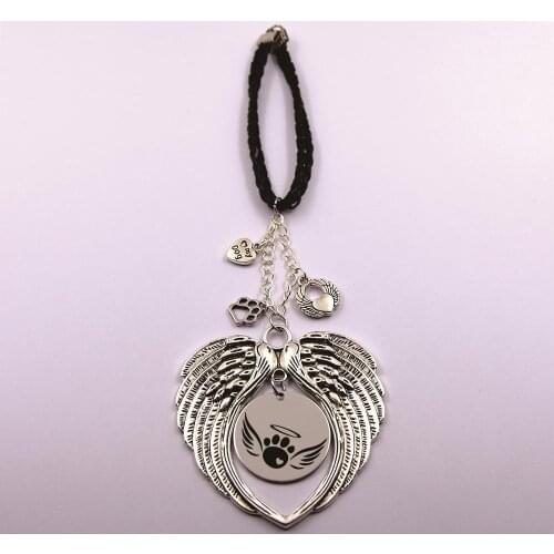 Paw print angel wings in heaven leather chain rearview mirror Christmas tree pet loss pet owner dog lover