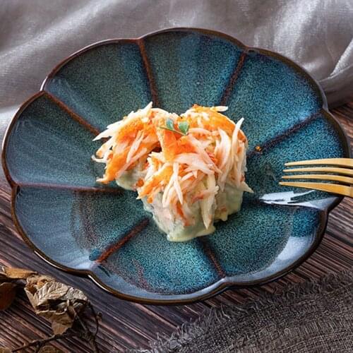 Creative retro kiln glazed ceramic tableware dessert plate snack plate fruit plate dish deep dish underglaze color petals