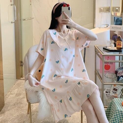 Summer Roud-Neck Mini Plus Size Sleep Cotton Cute Vintage Sweet Sleepwear Strap Short Dress Sets Women Outfits Home Suit Pajamas