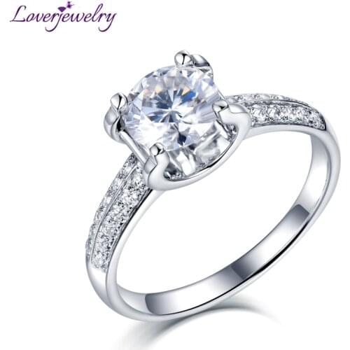 LOVERJEWELRY Moissanite Wedding Band Rings Solid 14Kt White Gold Round Moissanite Gemstones Jewelry For Women Engagement Gifts