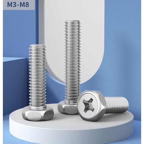 M3 M4 M5 M6 M8 Phillips External Hex Head Screw 304 Stainless Steel Cross Groove Recess Outside Hexagon Head Bolts GB29.2