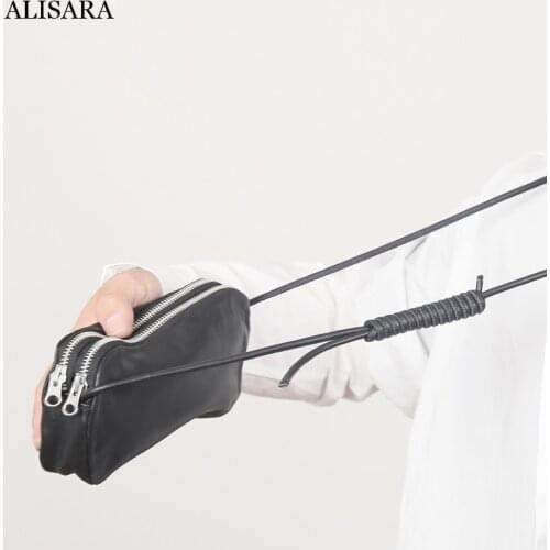 Alisara Women Mini Satchels First Layer Cow Leather Ladies Casual Crossbody Messenger Bag Simple Small Cell Phone Pack Unisex