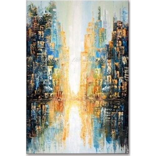 Mintura Hand Painted Oil Painting on Canva Wall Picture For Living Room Abstract Cities and Reflections Home Decor Art No Framed
