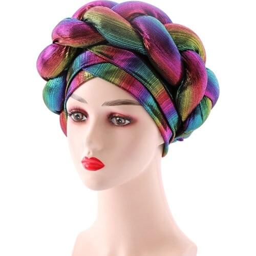 2021 New Latest Shinning Turban Cap for Women Ready Female Head Wraps African Auto Geles Aso Oke Headtie Already Made Headties