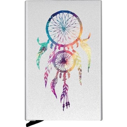 Charm Metal Case Dreamcatcher Printing Credit Card Holder Men Slim Anti Protect Travel ID Cardholder Women Rfid Wallet