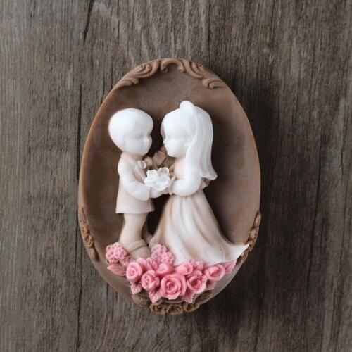 Oval Soap Molds Couple Wedding Relief Pattern Silicone Moulds Handmade Wedding Decorative Tool