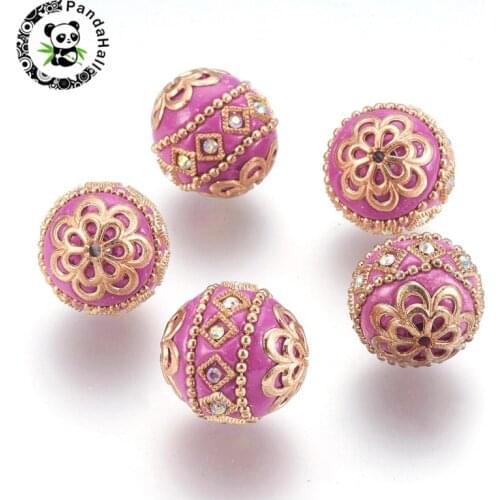 Pandahall 5 pcs Handmade Indonesia Beads Round with Metal Findings Jewelry Necklaces Bracelets DIY Making Mixed Color 19.5x19mm